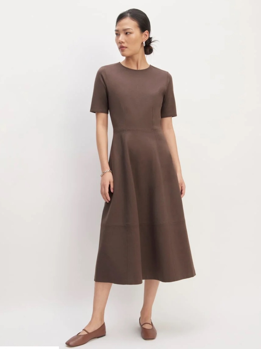 EVERLANE The Dream Midi Dress Organic Cotton Modal Chocolate Brown XL Minimalist
